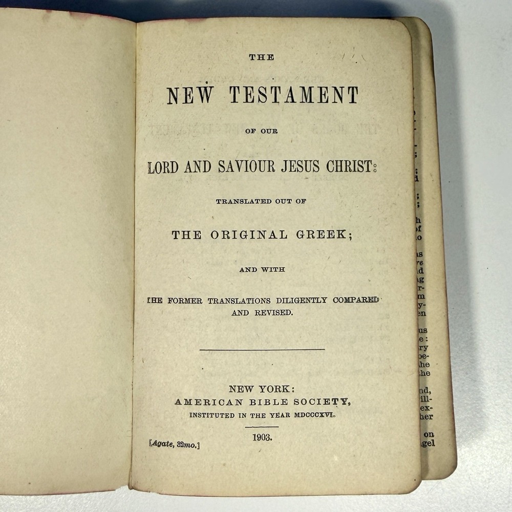 Antique 1903 New Testament Pocket Bible Agate 32mo American Bible Society - Picture 3 of 13